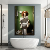Brittany Spaniel Framed Canvas Prints Wall Art, Funny Bathroom Decor, Animal In Toilet