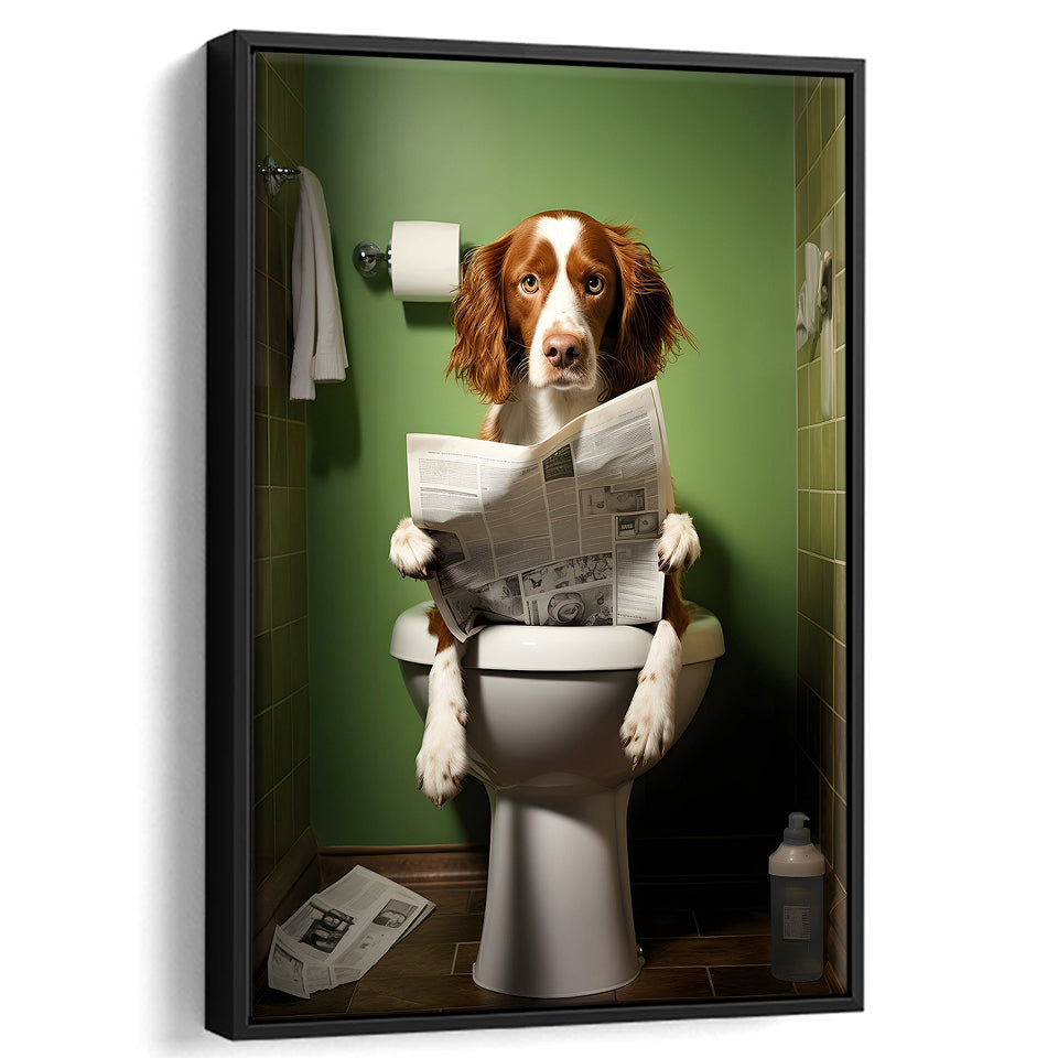 Brittany Spaniel Framed Canvas Prints Wall Art, Funny Bathroom Decor, Animal In Toilet