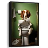 Brittany Spaniel Framed Canvas Prints Wall Art, Funny Bathroom Decor, Animal In Toilet