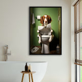 Brittany Spaniel Framed Canvas Prints Wall Art, Funny Bathroom Decor, Animal In Toilet