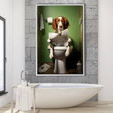 Brittany Spaniel Framed Canvas Prints Wall Art, Funny Bathroom Decor, Animal In Toilet