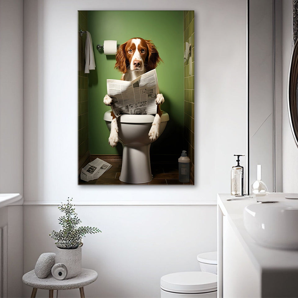 Brittany Spaniel Canvas Prints Wall Art, Funny Bathroom Decor, Animal in toilet