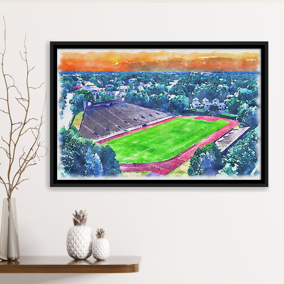 Brown Stadium WaterColor Framed Canvas Prints, Providence Rhode Island Watercolor, Stadium Art Gifts, Floating Frame