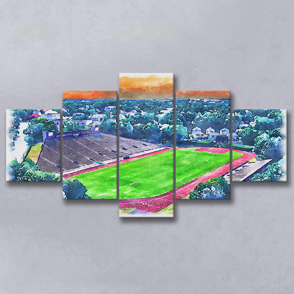 Brown Stadium WaterColor 5 Panels Mix Canvas Prints, Providence Rhode Island Watercolor, Large Stadium Canvas