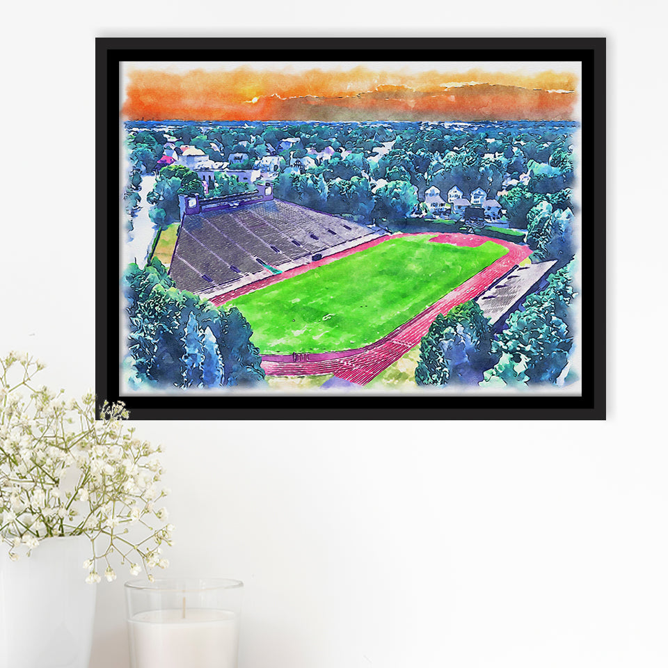 Brown Stadium WaterColor Framed Canvas Prints, Providence Rhode Island Watercolor, Stadium Art Gifts, Floating Frame