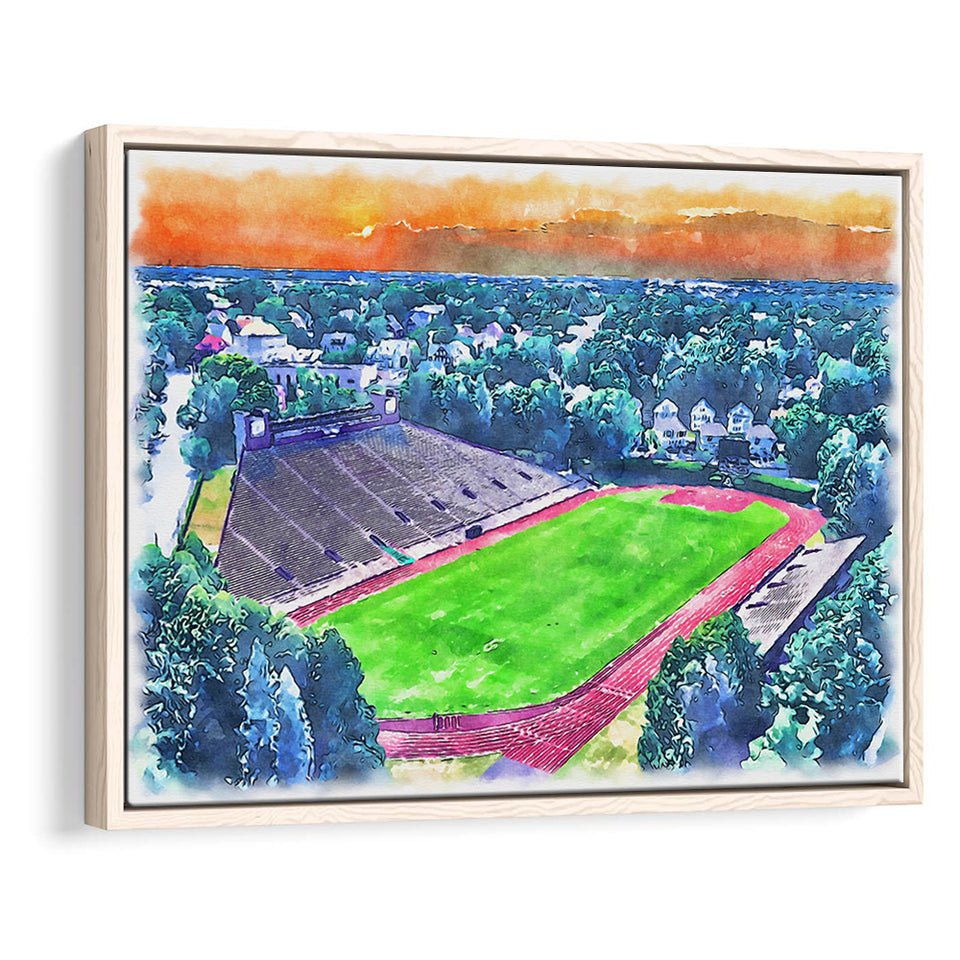 Brown Stadium WaterColor Framed Canvas Prints, Providence Rhode Island Watercolor, Stadium Art Gifts, Floating Frame