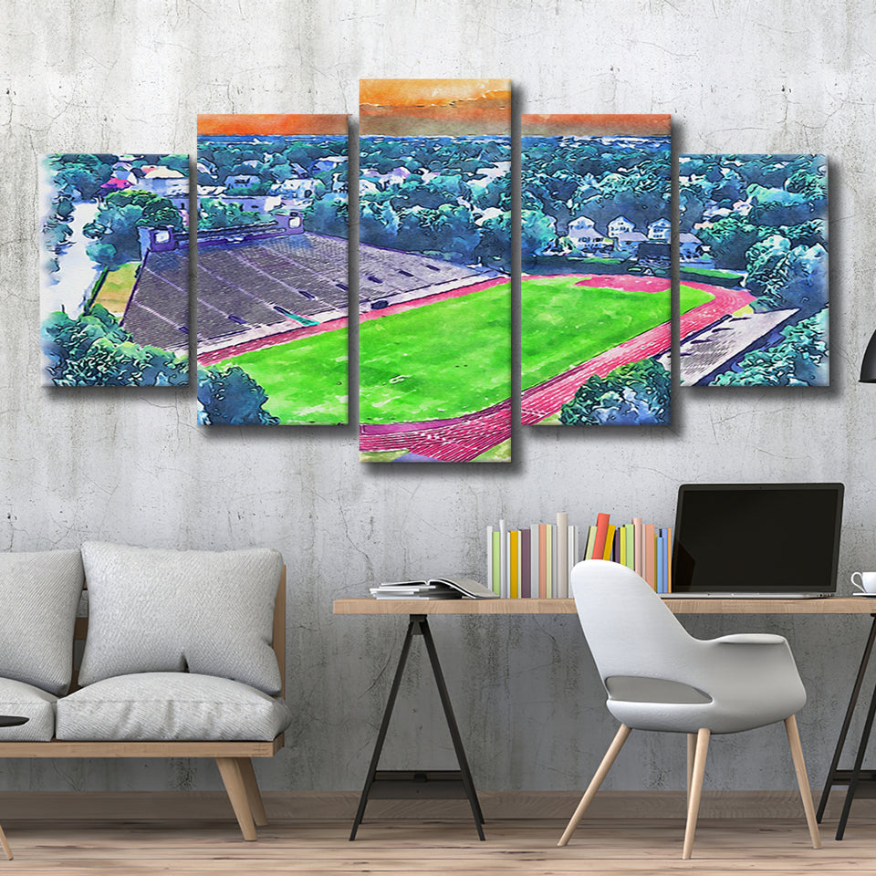 Brown Stadium WaterColor 5 Panels Mix Canvas Prints, Providence Rhode Island Watercolor, Large Stadium Canvas