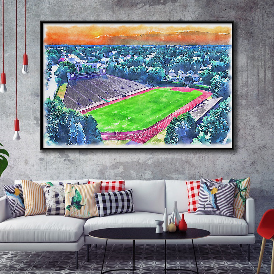 Brown Stadium WaterColor Framed Canvas Prints, Providence Rhode Island Watercolor, Stadium Art Gifts, Floating Frame