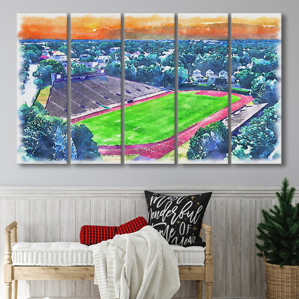 Brown Stadium WaterColor 5 Panels B Mixed Canvas Prints, Extra Large, Providence Rhode Island Watercolor