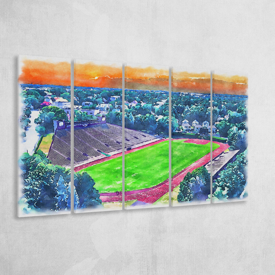Brown Stadium WaterColor 5 Panels B Mixed Canvas Prints, Extra Large, Providence Rhode Island Watercolor