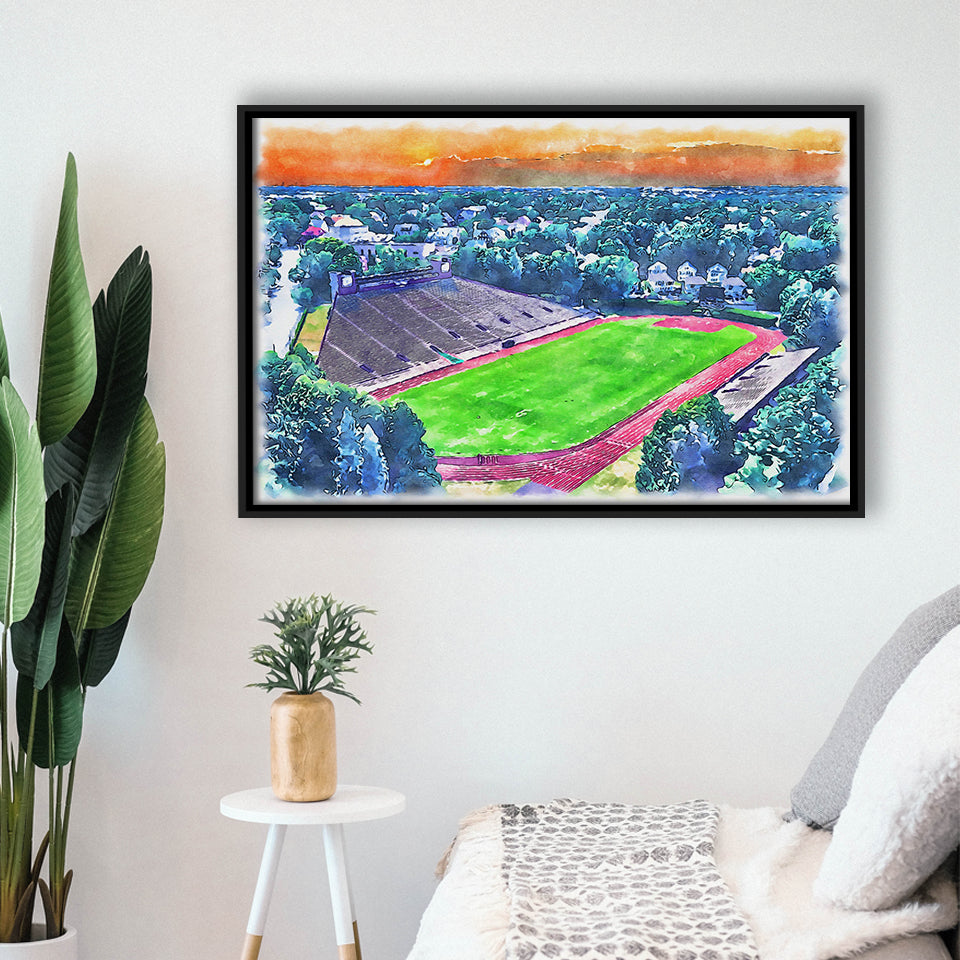 Brown Stadium WaterColor Framed Canvas Prints, Providence Rhode Island Watercolor, Stadium Art Gifts, Floating Frame