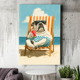 Bul Dog Watermelon On The Beach, Funny Pet Lover Art, Vintage Painting, Canvas Print Wall Art, Wall Decor