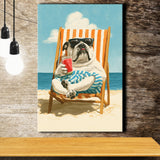 Bul Dog Watermelon On The Beach, Funny Pet Lover Art, Vintage Painting, Canvas Print Wall Art, Wall Decor