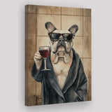 Bull Dog Holding The Cup Of Red Wine Canvas Prints Wall Art, Bathroom Art Decor,