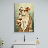 Bull Dog  Holding The Cup Of Red Wine In Bathroom Decor Canvas Prints Wall Art, Bathroom Art Decor,
