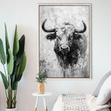 Bull Portrait Black And White V1, Framed Canvas Painting, Framed Canvas Prints Wall Art Decor
