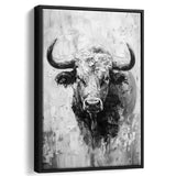 Bull Portrait Black And White V1, Framed Canvas Painting, Framed Canvas Prints Wall Art Decor