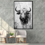 Bull Portrait Black And White V1, Framed Canvas Painting, Framed Canvas Prints Wall Art Decor