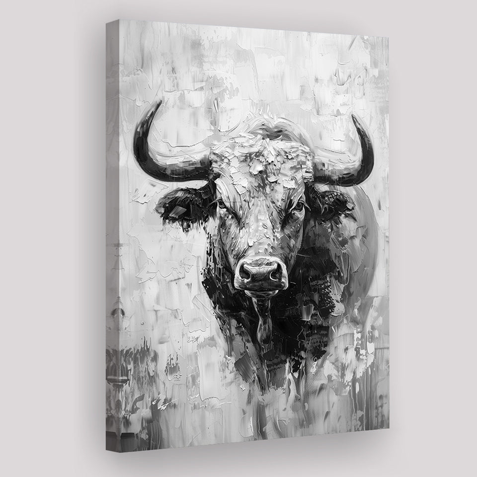 Bull Portrait Black And White V1, Canvas Painting, Canvas Prints Wall Art Decor