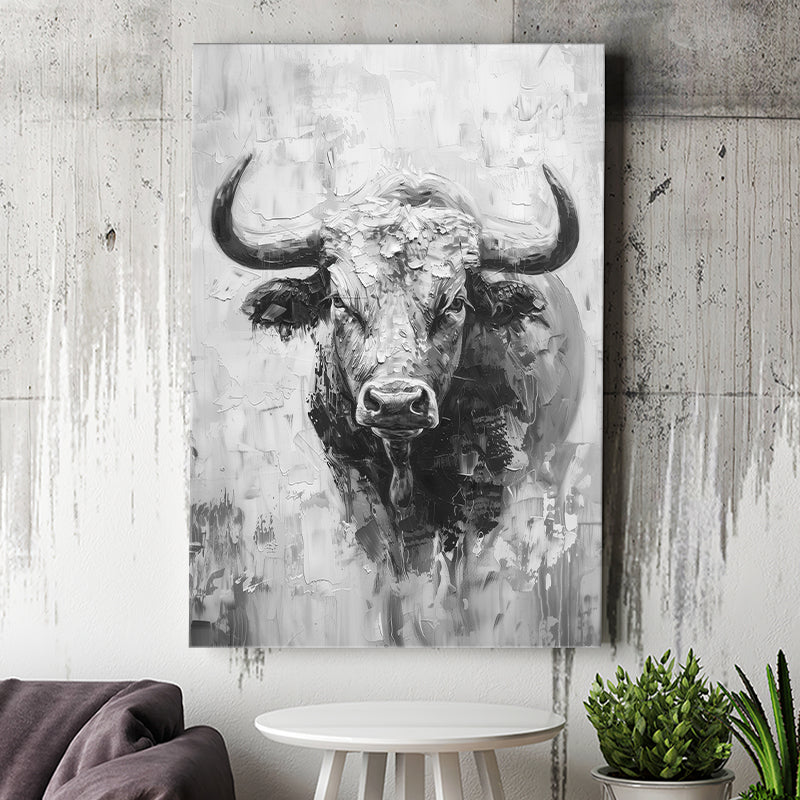 Bull Portrait Black And White V1, Canvas Painting, Canvas Prints Wall Art Decor