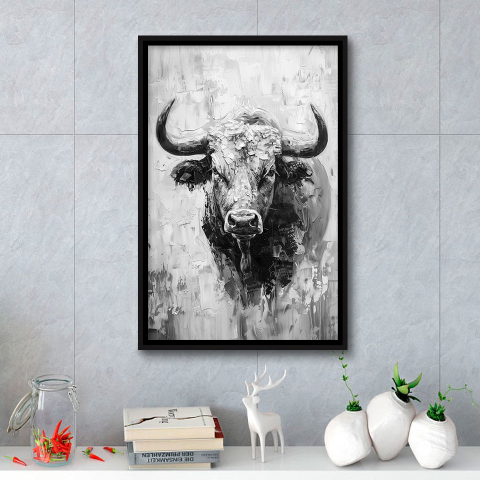 Bull Portrait Black And White V1, Framed Canvas Painting, Framed Canva ...