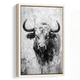 Bull Portrait Black And White V1, Framed Canvas Painting, Framed Canvas Prints Wall Art Decor