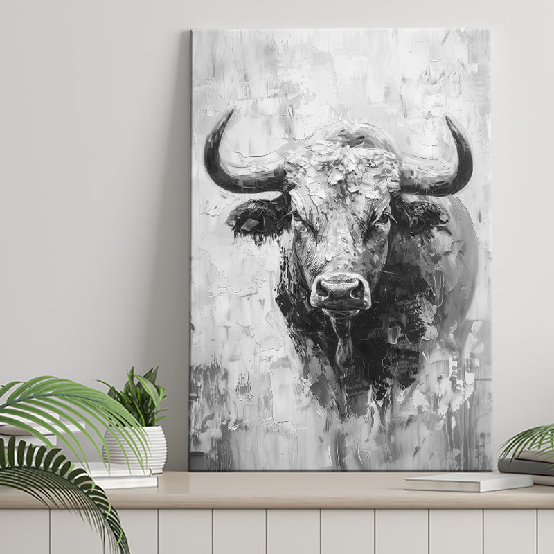 Bull Portrait Black And White V1, Canvas Painting, Canvas Prints Wall Art Decor