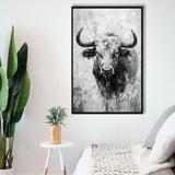 Bull Portrait Black And White V1, Framed Canvas Painting, Framed Canvas Prints Wall Art Decor