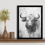 Bull Portrait Black And White V1, Framed Canvas Painting, Framed Canvas Prints Wall Art Decor
