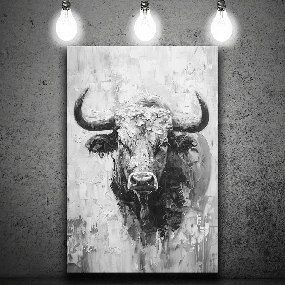 Bull Portrait Black And White V1, Canvas Painting, Canvas Prints Wall Art Decor
