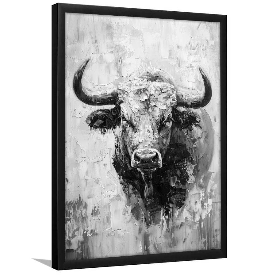 Bull Portrait Black And White V1, Framed Art Print Wall Decor, Framed Picture