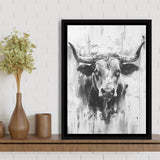 Bull Portrait Black And White V2, Framed Canvas Painting, Framed Canvas Prints Wall Art Decor