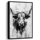 Bull Portrait Black And White V2, Framed Canvas Painting, Framed Canvas Prints Wall Art Decor