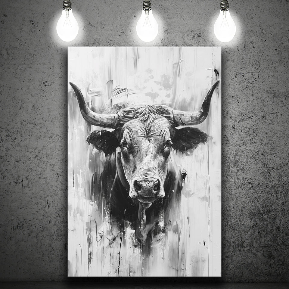 Bull Portrait Black And White V2, Canvas Painting, Canvas Prints Wall Art Decor