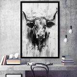Bull Portrait Black And White V2, Framed Art Print Wall Decor, Framed Picture