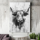 Bull Portrait Black And White V2, Canvas Painting, Canvas Prints Wall Art Decor