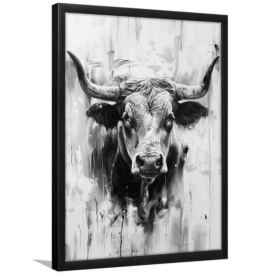 Bull Portrait Black And White V2, Framed Art Print Wall Decor, Framed Picture