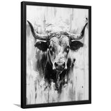 Bull Portrait Black And White V2, Framed Art Print Wall Decor, Framed Picture