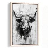 Bull Portrait Black And White V2, Framed Canvas Painting, Framed Canvas Prints Wall Art Decor