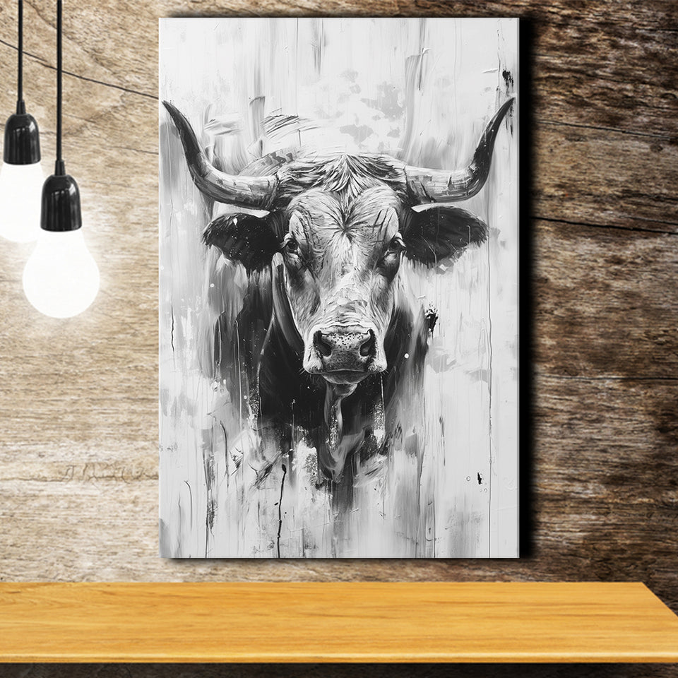 Bull Portrait Black And White V2, Canvas Painting, Canvas Prints Wall Art Decor