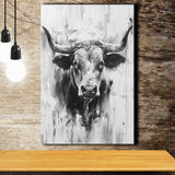 Bull Portrait Black And White V2, Canvas Painting, Canvas Prints Wall Art Decor