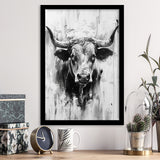 Bull Portrait Black And White V2, Framed Art Print Wall Decor, Framed Picture