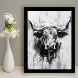 Bull Portrait Black And White V2, Framed Art Print Wall Decor, Framed Picture