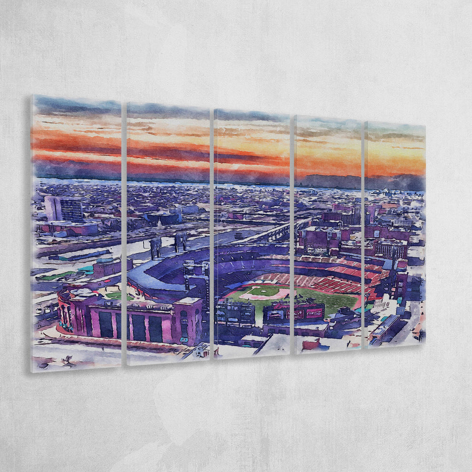 Busch Stadium WaterColor 5 Panels B Mixed Canvas Prints, Extra Large, St. Louis, Missouri Watercolor