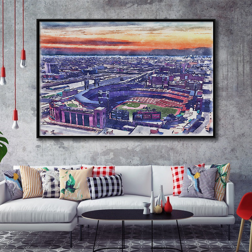 Busch Stadium WaterColor Framed Canvas Prints, St. Louis, Missouri Watercolor, Stadium Art Gifts, Floating Frame