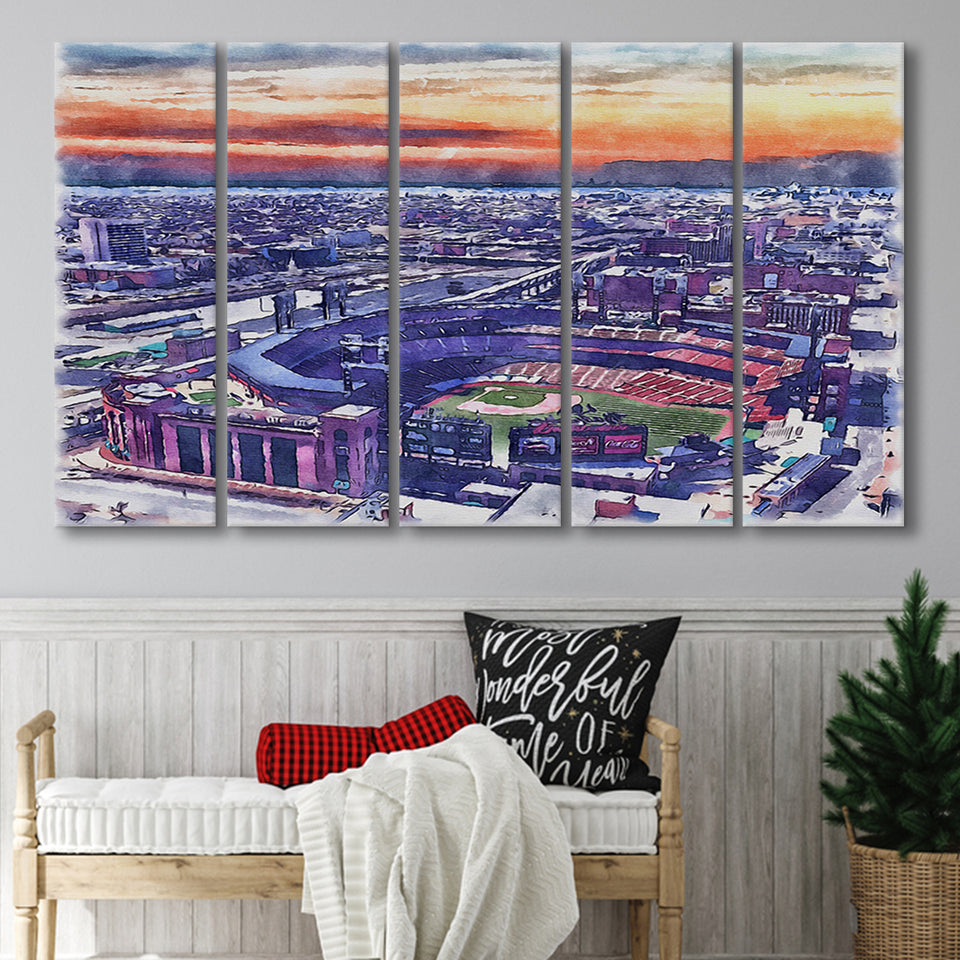Busch Stadium WaterColor 5 Panels B Mixed Canvas Prints, Extra Large, St. Louis, Missouri Watercolor
