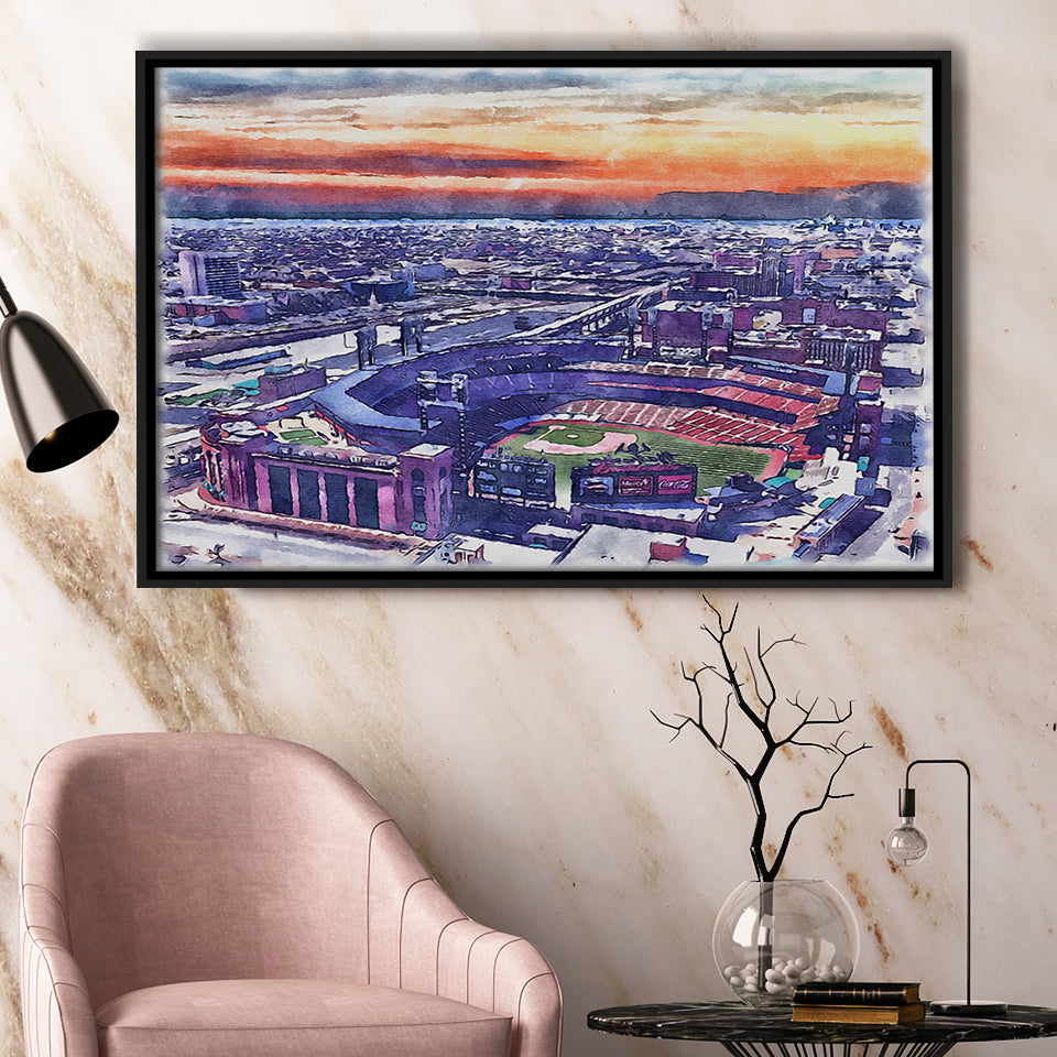 Busch Stadium WaterColor Framed Canvas Prints, St. Louis, Missouri Watercolor, Stadium Art Gifts, Floating Frame