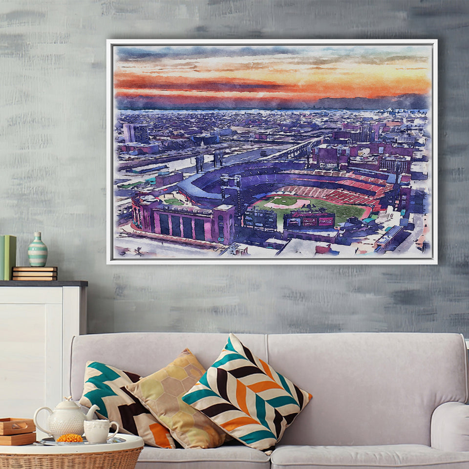 Busch Stadium WaterColor Framed Canvas Prints, St. Louis, Missouri Watercolor, Stadium Art Gifts, Floating Frame