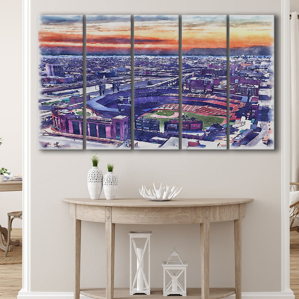 Busch Stadium WaterColor 5 Panels B Mixed Canvas Prints, Extra Large, St. Louis, Missouri Watercolor
