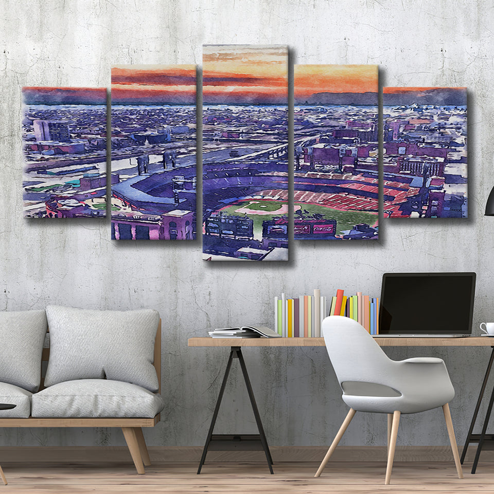 Busch Stadium WaterColor 5 Panels Mix Canvas Prints, St. Louis, Missouri Watercolor, Large Stadium Canvas